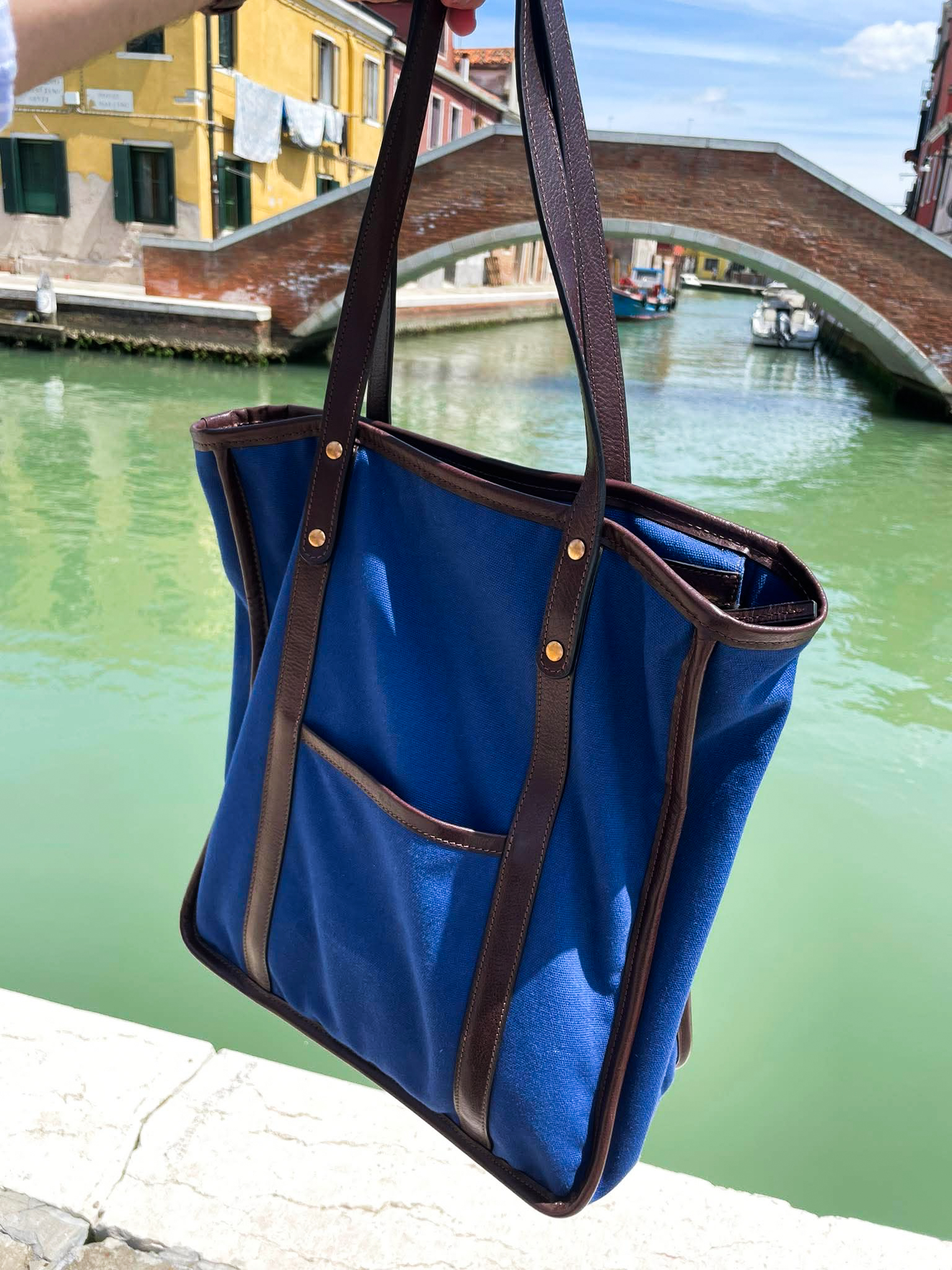 Tote Bag Canvas, granat-ciemny brąz - obrazek 2