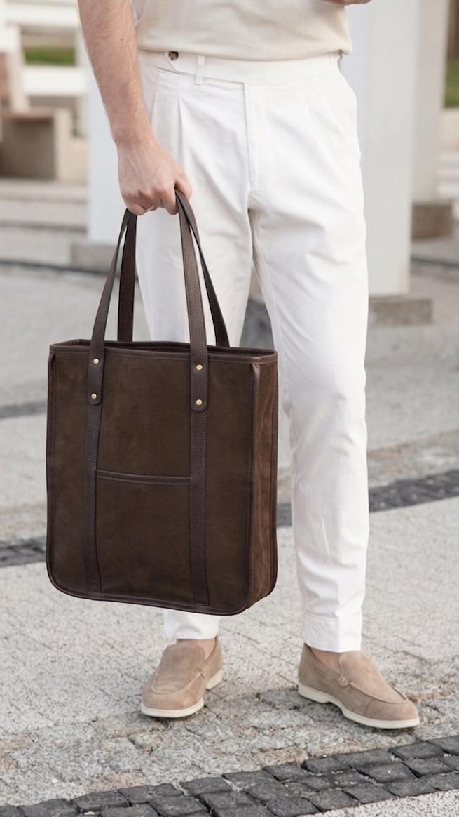 Tote Bag Suede, dark brown - obrazek 2
